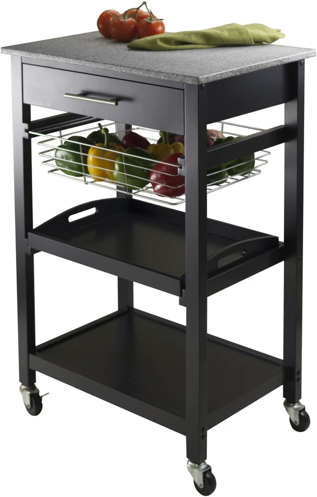 Alt view image 4 of 6 - Julia Utility Kitchen Cart, Granite Top, Black