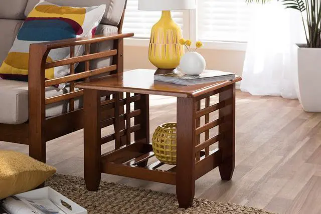 Alt view image 2 of 5 - Baxton Studio Larissa Modern Classic Mission Style Living Room Occasional End Table Cherry Brown/Contemporary