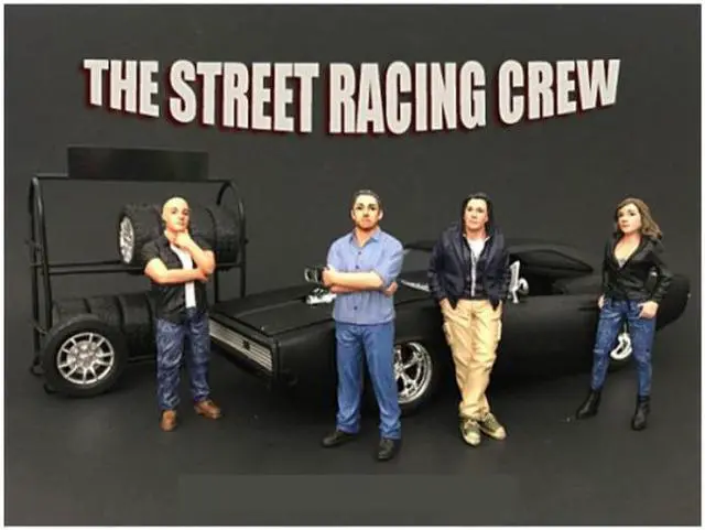 Alt view image 8 of 9 - The Street Racing Crew 4 Piece Figure Set For 1:18 Scale Models by American Diorama
