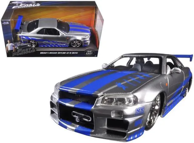 Main image of Brian's Nissan GTR Skyline R34 Silver/Blue "Fast & Furious" Movie 1/24 Model Car by Jada