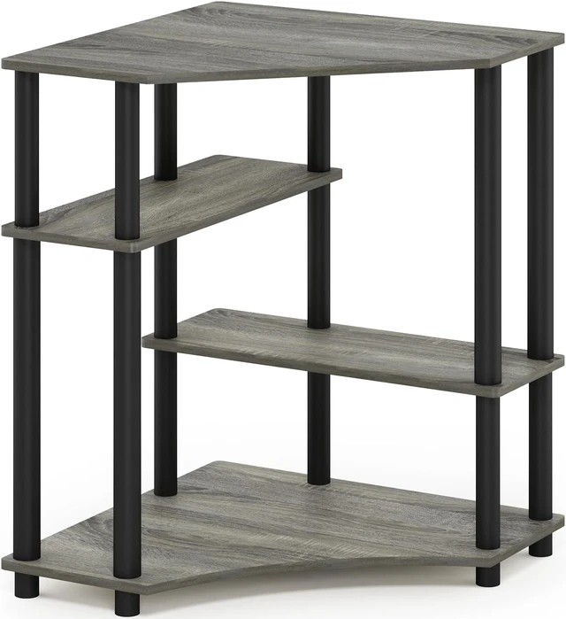 Main image of Furinno Turn-N-Tube Space Saving Corner Desk with Shelves, French Oak Grey/Black
