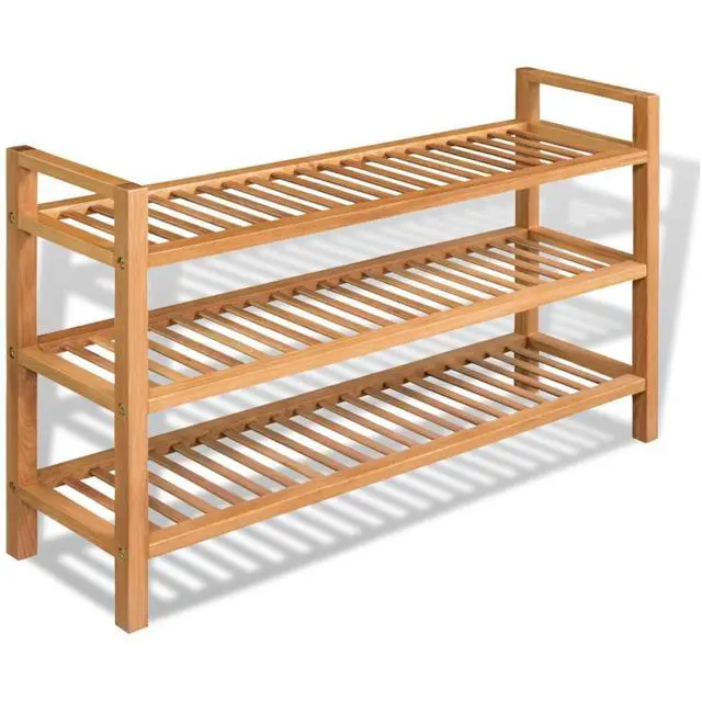 Alt view image 11 of 18 - vidaXL Solid Oak Wood Shoe Rack with 3 Shelves 23.6" Hallway Footwear Storage