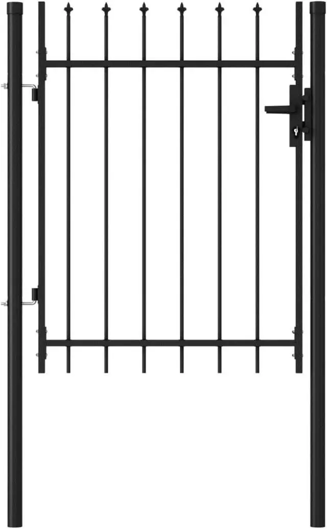 Alt view image 6 of 9 - vidaXL Fence Gate Single Door with Spike Top Steel Black Garden Patio Outdoor