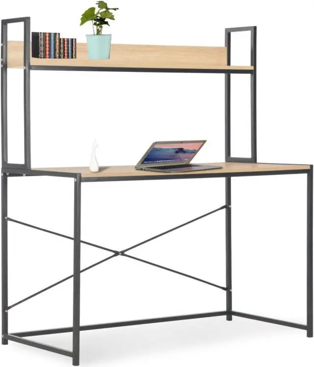 Alt view image 8 of 18 - vidaXL Computer Desk Home Office Table Desk with Metal Frame Black and Oak