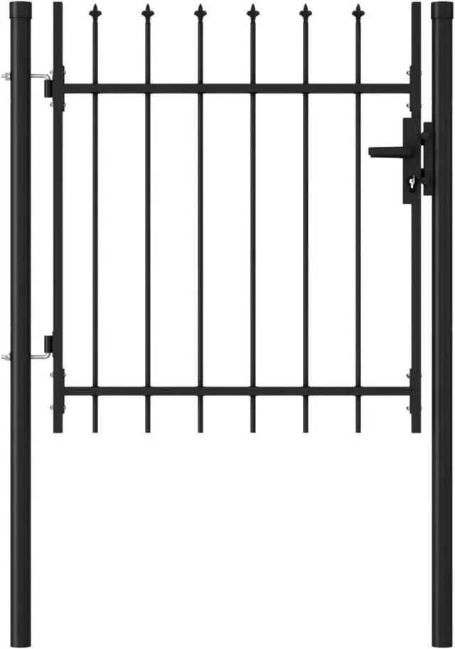 Alt view image 6 of 12 - vidaXL Fence Gate Single Door with Spike Top Steel 39.4" Black Garden Barrier