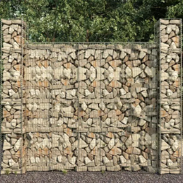 Alt view image 5 of 13 - vidaXL Gabion Baskets Gabion Wall Cage 3 Pcs Galvanized Steel 9.8"x9.8"x77.6"