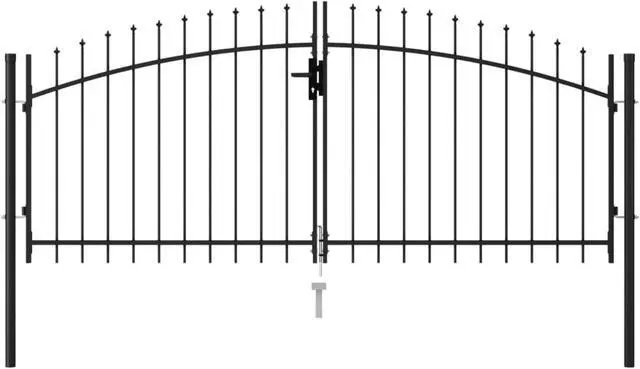 Alt view image 6 of 9 - vidaXL Fence Gate Double Door with Spike Top Steel 9.8'x4.1' Black Stockade