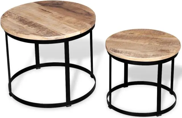 Alt view image 9 of 13 - vidaXL Coffee Table Set 2 Piece Round End Table Side Table Solid Wood Mango