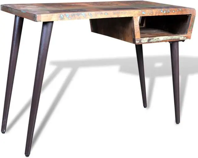Alt view image 5 of 15 - vidaXL Desk Computer Desk Writing Table with Iron Legs Solid Wood Reclaimed