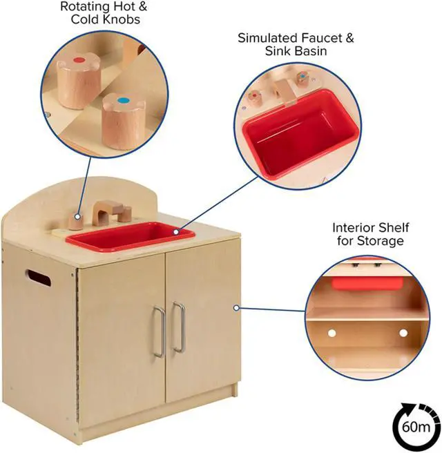 Alt view image 5 of 5 - Children's Wooden Kitchen Sink for Commercial or Home Use - Safe, Kid Friendly Design