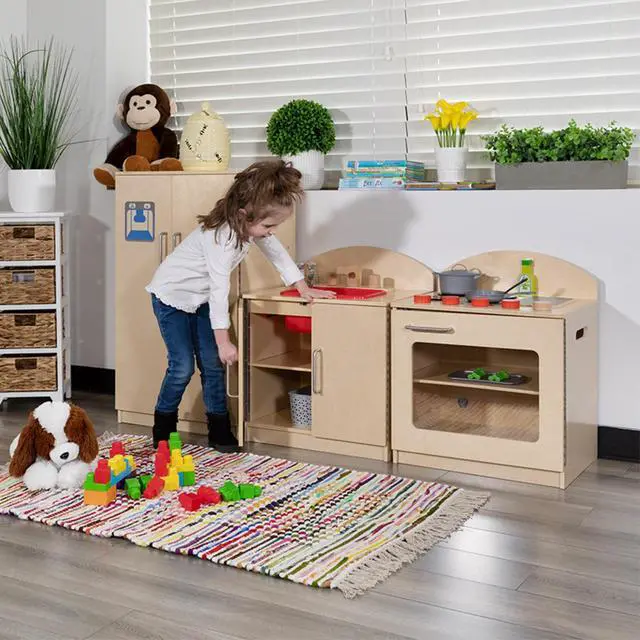 Alt view image 3 of 5 - Children's Wooden Kitchen Set - Stove, Sink and Refrigerator for Commercial or Home Use - Safe, Kid Friendly Design