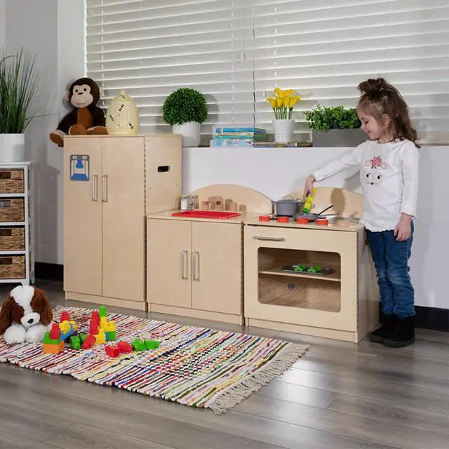 Alt view image 2 of 5 - Children's Wooden Kitchen Set - Stove, Sink and Refrigerator for Commercial or Home Use - Safe, Kid Friendly Design