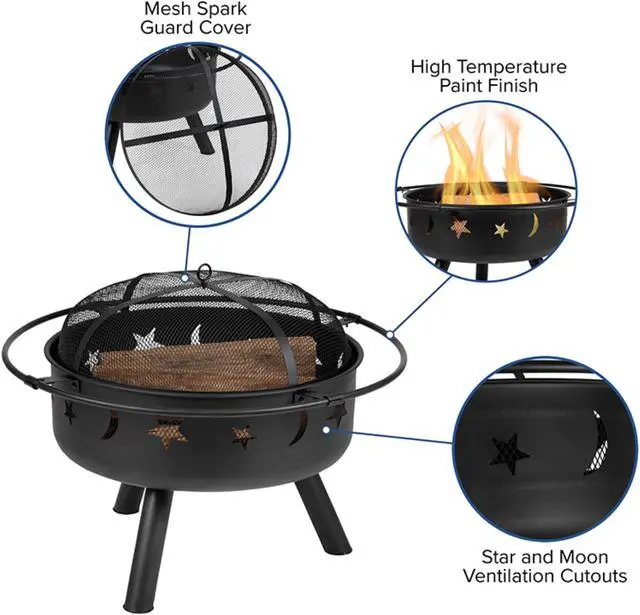 Alt view image 18 of 20 - 29" Round Wood Burning Firepit with Mesh Spark Screen