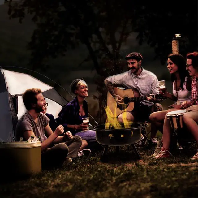 Alt view image 16 of 20 - 29" Round Wood Burning Firepit with Mesh Spark Screen