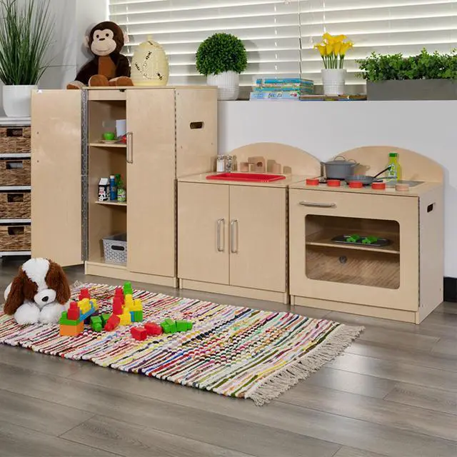 Alt view image 5 of 5 - Children's Wooden Kitchen Set - Stove, Sink and Refrigerator for Commercial or Home Use - Safe, Kid Friendly Design