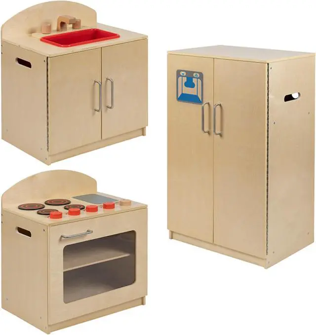 Main image of Children's Wooden Kitchen Set - Stove, Sink and Refrigerator for Commercial or Home Use - Safe, Kid Friendly Design