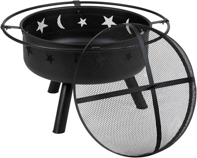 Alt view image 15 of 20 - 29" Round Wood Burning Firepit with Mesh Spark Screen