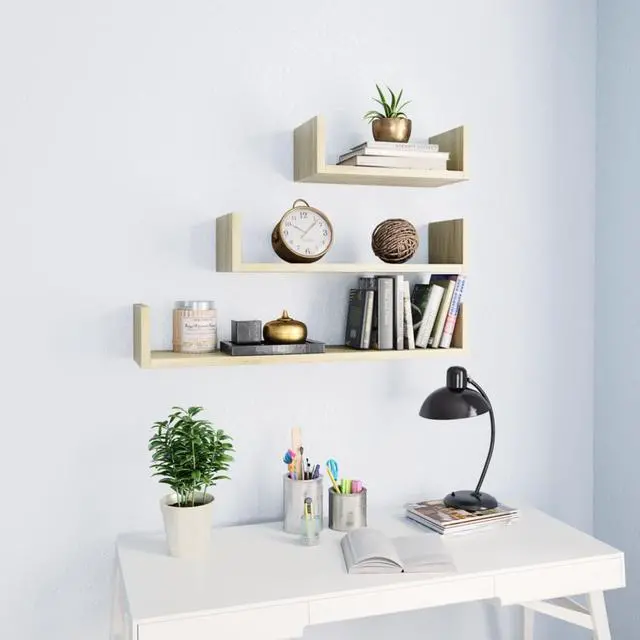 Alt view image 10 of 13 - vidaXL Wall Shelf Floating Display Shelf 3 Pcs Sonoma Oak Engineered Wood