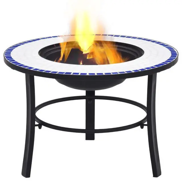Alt view image 12 of 20 - vidaXL Fire Pit Fireplace Camping Picnic Firebowl Outdoor Blue and White Ceramic