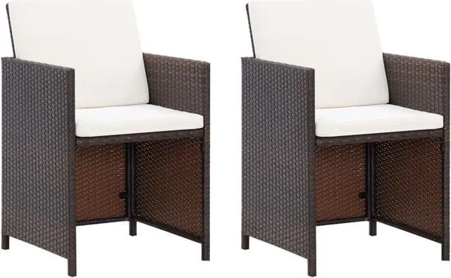 Alt view image 11 of 13 - vidaXL Patio Chairs 2 Pcs Patio Dining Chair with Cushions Poly Rattan Brown