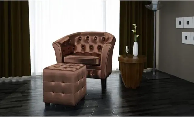 Alt view image 3 of 10 - vidaXL Tub Chair with Footstool Brown Faux Leather