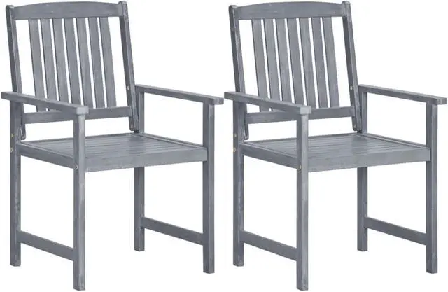 Alt view image 12 of 15 - vidaXL Patio Chairs 2 Pcs Dining Chair with Armrest Solid Wood Acacia Gray