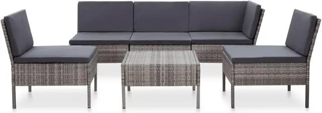 Alt view image 2 of 10 - vidaXL 6 Piece Garden Lounge Set with Cushions Poly Rattan Gray
