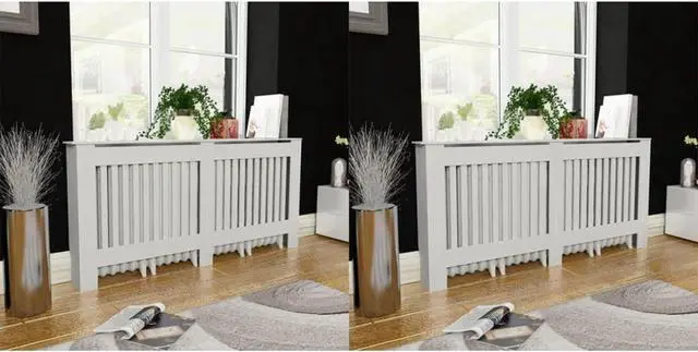 Alt view image 4 of 7 - vidaXL Radiator Cover Cabinet 2 Pcs Radiator Guard for Home Office White MDF