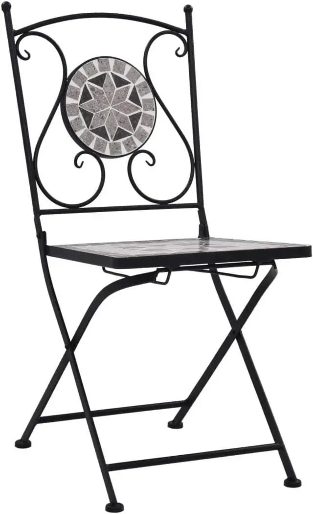 Alt view image 9 of 11 - vidaXL Folding Bistro Chairs 2 Pcs Folding Mosaic Bistro Outdoor Chair Gray
