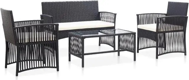 Main image of vidaXL 4 Piece Garden Lounge Set with Cushion Poly Rattan Black