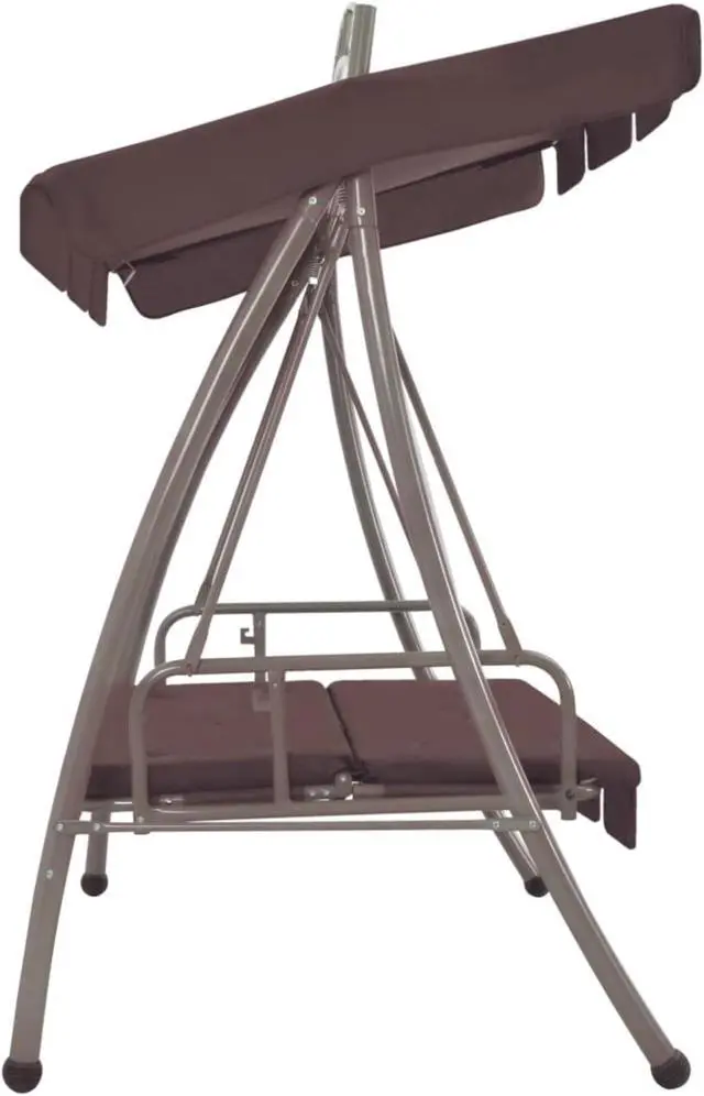 Alt view image 3 of 10 - vidaXL Outdoor Convertible Swing Bench with Canopy Coffee