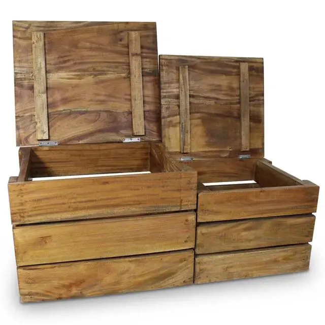 Alt view image 20 of 20 - vidaXL Solid Reclaimed Wood Storage Crate Set 2 Piece Box Trunk Toy Organizer