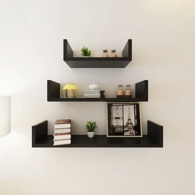 Alt view image 3 of 8 - vidaXL Wall Shelves 6 pcs Black