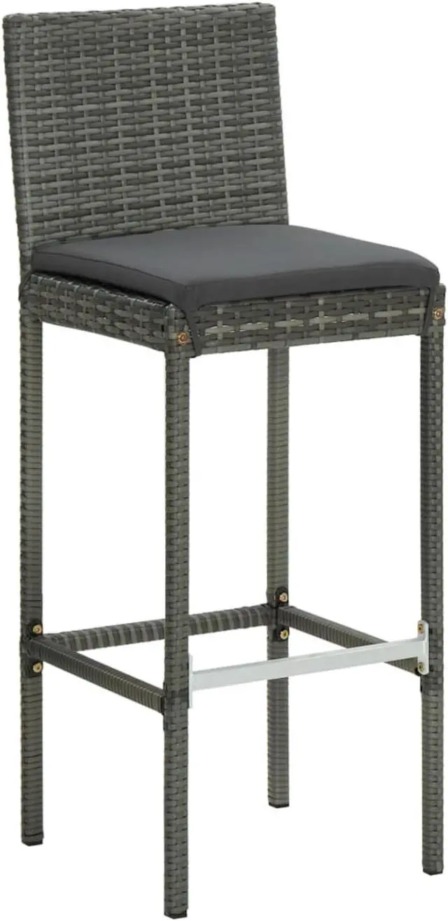Alt view image 9 of 10 - vidaXL Bar Stools Counter Height Stool with Cushion 2 Pcs Gray Poly Rattan