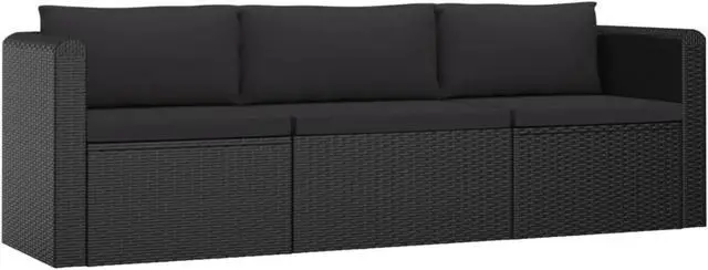 Alt view image 2 of 10 - vidaXL 3 Piece Garden Sofa Set with Cushions Poly Rattan Black