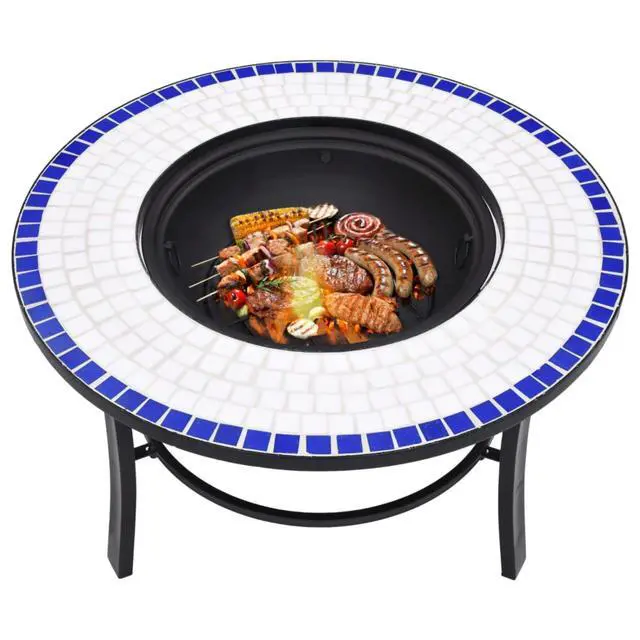 Alt view image 13 of 20 - vidaXL Fire Pit Fireplace Camping Picnic Firebowl Outdoor Blue and White Ceramic