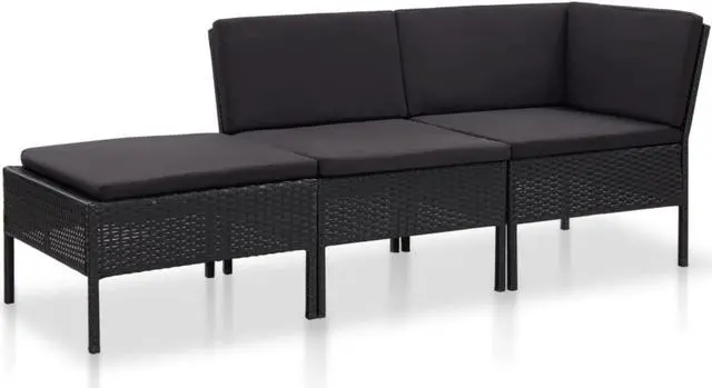 Alt view image 8 of 11 - vidaXL Patio Furniture Set 3 Piece Sectional Sofa with Footrest Rattan Black