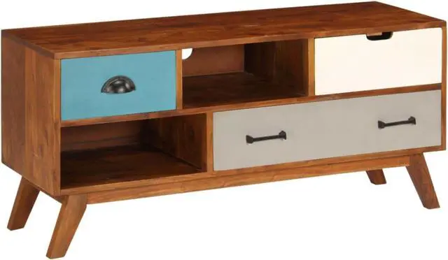Alt view image 13 of 13 - vidaXL TV Stand TV Unit Sideboard Cupboard with 3 Drawers Solid Acacia Wood