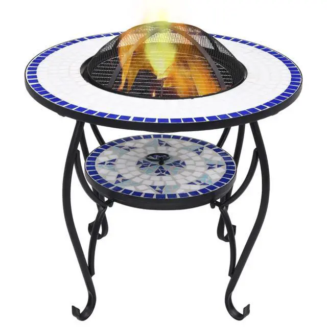 Alt view image 12 of 19 - vidaXL Fire Pit Table Fireplace Camping Firebowl Outdoor Blue and White Ceramic