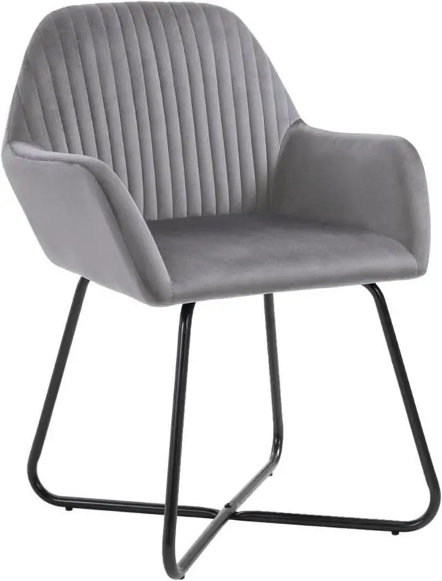Alt view image 12 of 15 - vidaXL Dining Chairs 2 Pcs Accent Upholstered Chair with Metal Legs Gray Velvet