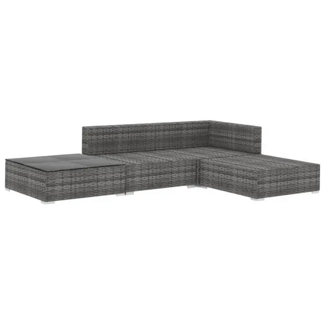 Alt view image 3 of 10 - vidaXL 4 Piece Garden Lounge Set with Cushions Poly Rattan Gray