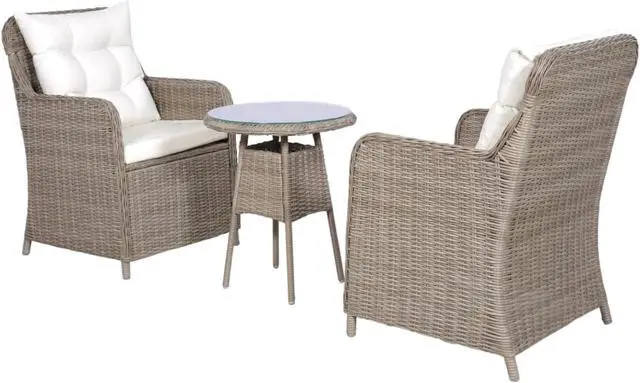 Alt view image 2 of 11 - vidaXL 3 Piece Bistro Set with Cushions and Pillows Poly Rattan Brown