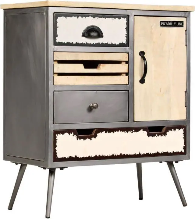 Alt view image 12 of 19 - vidaXL Sideboard Buffet Console Cabinet for Kitchen Solid Wood Mango and Steel