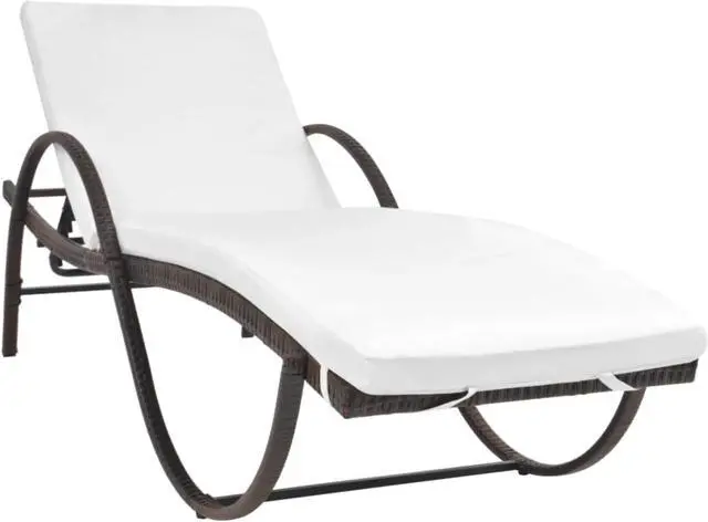 Alt view image 9 of 14 - vidaXL Patio Lounge Chair with Cushion and Adjustable Backrest Brown Poly Rattan