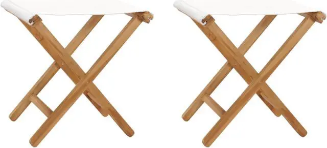 Alt view image 18 of 18 - vidaXL Folding Chairs 2 pcs Solid Teak Wood and Fabric Cream White