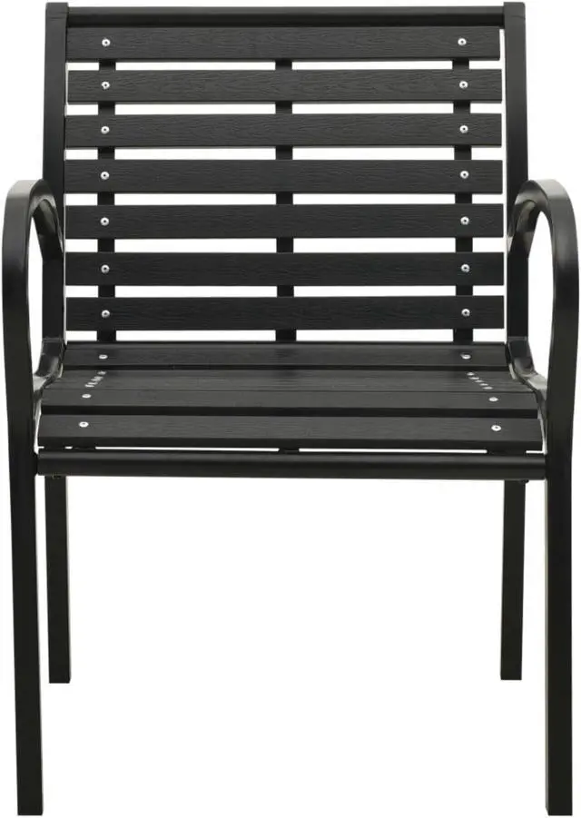 Alt view image 13 of 13 - vidaXL Patio Chairs 2 Pcs Dining Chair with Metal Frame Steel and WPC Black