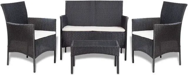 Alt view image 8 of 11 - vidaXL Patio Furniture Set 4 Piece Sofa with Coffee Table Poly Rattan Black