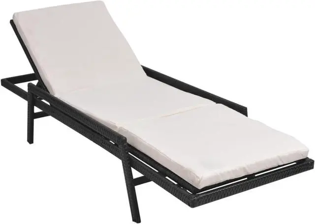 Alt view image 3 of 14 - vidaXL Sun Lounger with Cushion Poly Rattan Black