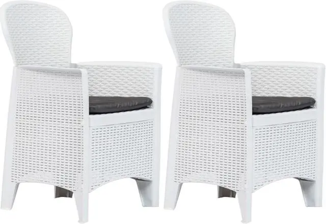 Alt view image 12 of 14 - vidaXL Patio Chairs 2 Pcs Dining Chair with Cushion White Plastic Rattan Look