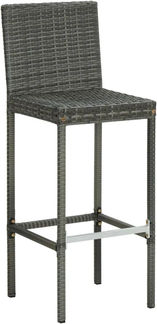 Alt view image 10 of 10 - vidaXL Bar Stools Counter Height Stool with Cushion 2 Pcs Gray Poly Rattan